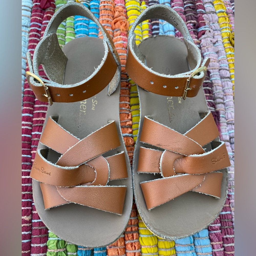EUC Salt Water Sandals "Swimmer" Tan Leather Toddler sz 9 by Hoy - Picture 2 of 4